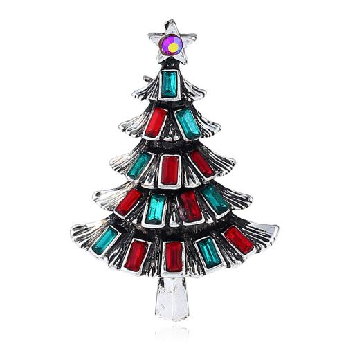 liga de zinco broche, with cristal, Árvore de Natal, banhado, Design de Natal & unissex, Mais cores pare escolha, 30x50mm, vendido por PC