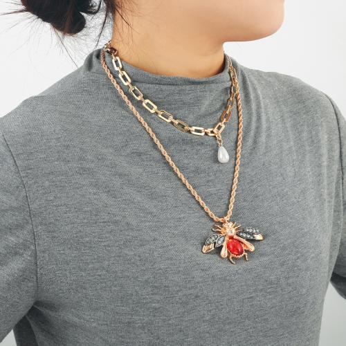 Colar de Multi camada da forma, liga de zinco, with Concha de resina, 2 peças & joias de moda & com strass, dourado, vendido por Defina