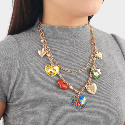 Lo zinco in lega gioielli collana, lega in zinco, Cuore, placcato color oro, gioielli di moda & smalto, nessuno, Venduto da set