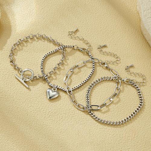 Zinklegering armbandkettingen, Zinc Alloy, gold plated, mode sieraden, zilver, 4Stel/Stel, Verkocht door Stel