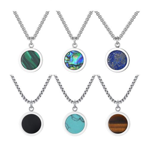 Collana in acciaio inossidabile, 304 acciaio inox, with Pietra naturale, materiali diversi per la scelta & stili diversi per la scelta & per l'uomo, colore originale, Lunghezza 23.62 pollice, Venduto da PC