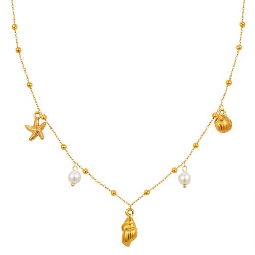Rozsdamentes acél Ékszerek Nyaklánc, 304 rozsdamentes acél, -val Glass Pearl, 18K aranyozott, divat ékszerek & a nő, Által értékesített PC