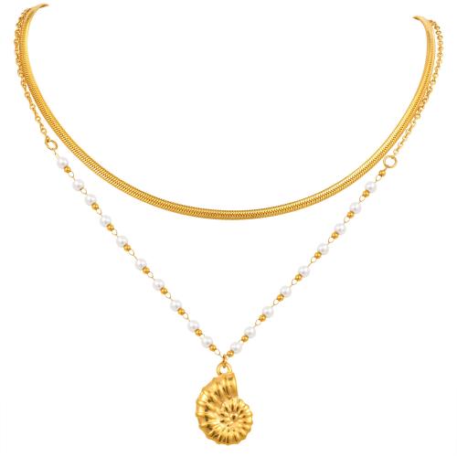 Collana Multi strato, 304 acciaio inox, with perla in plastica, Placcato oro 18K, Doppio strato & gioielli di moda & per la donna, dorato, Venduto da PC