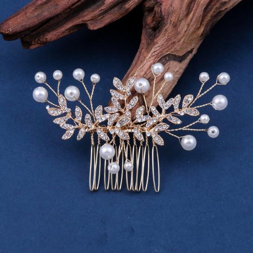 Decoratieve Kammen, Zinc Alloy, met koperdraad & Plastic Pearl, handgemaakt, mode sieraden & voor vrouw & met strass, zilver, 80x60x60mm, Verkocht door PC