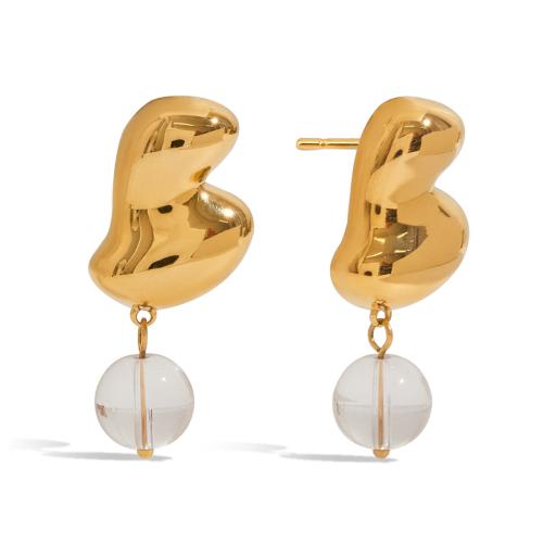 Stainless Steel Drop Earring 304 Stainless Steel with Glass Beads plated fashion jewelry & for woman golden Sold By Pair