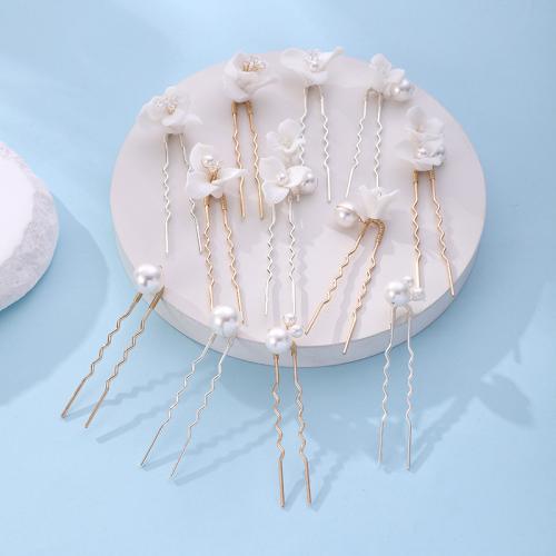 Hiukset Stick, Sinkkiseos, kanssa messinkilanka & Polymer Clay & Muovi Pearl, käsintehty, 5 osaa & muoti korut & naiselle, enemmän värejä valinta, Myymät set