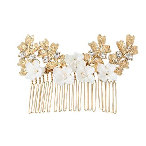 Decoratieve Kammen, Zinc Alloy, met koperdraad & Polymer Clay & Kristal & Plastic Pearl, handgemaakt, mode sieraden & voor vrouw, gouden, 170x50x50mm, Verkocht door PC