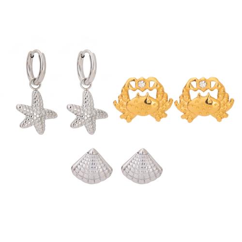 Orecchino di goccia in acciaio inox, 304 acciaio inox, placcato, tre pezzi & gioielli di moda & per la donna, multi-colore, Venduto da set