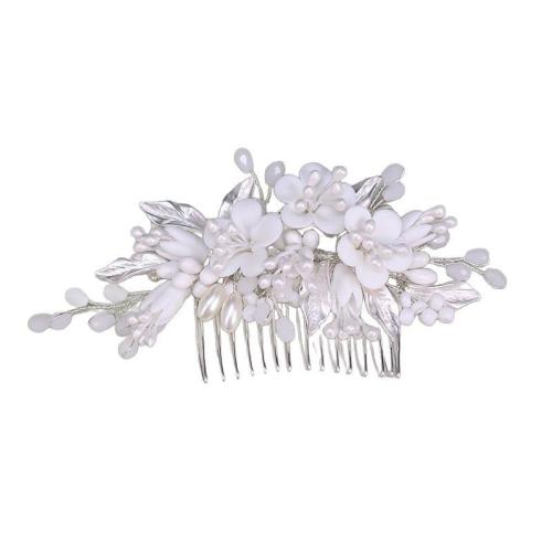 Decorative Hair Combs Zinc Alloy with brass wire & Polymer Clay & Plastic Pearl handmade fashion jewelry & for woman silver color Sold By PC