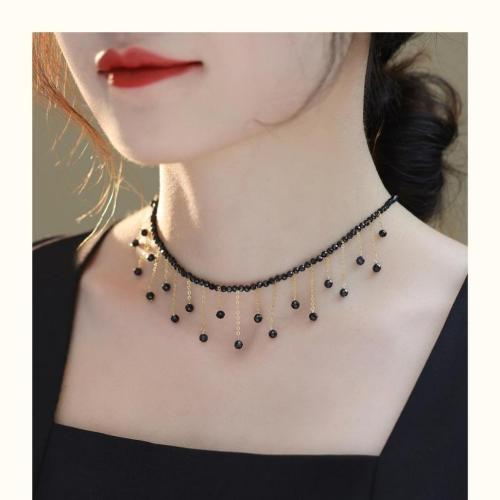 Halskettingen met edelstenen, Spinel, met Messing, plated, mode sieraden, gemengde kleuren, 39cm+5cm extended chain, Verkocht door PC