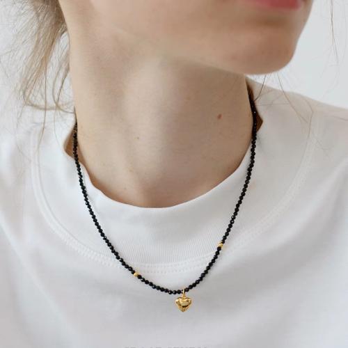 Halskettingen met edelstenen, Spinel, met 304 roestvrij staal, plated, mode sieraden, gemengde kleuren, 3mm, Lengte Ca 21-50 , Verkocht door PC