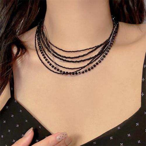 Halskettingen met edelstenen, Spinel, met 304 roestvrij staal, plated, mode sieraden, gemengde kleuren, 2x6mm, Lengte Ca 51-60 cm, Verkocht door PC