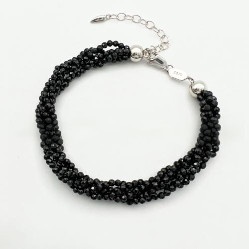 Gemstone karkötő, SPINELL, -val sterling ezüst lánc, ezüst színű bevonattal, divat ékszerek, kevert színek, 2x2.50mm, Által értékesített PC