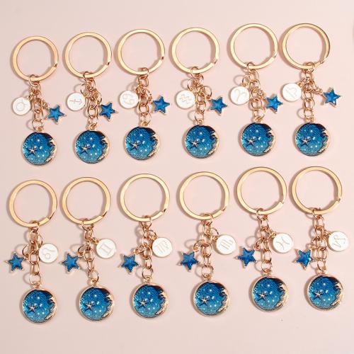 Llaveros, aleación de zinc, 12 Signos del Zodíaco, chapado en color dorado, unisexo & diferentes estilos para la opción & esmalte, 100x30mm, Vendido por UD