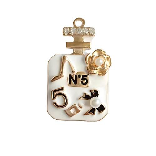 Colgantes de Aleación de Zinc, con Perlas plásticas, Botella de perfume, chapado en color dorado, Bricolaje & esmalte & con diamantes de imitación, 41x24mm, Vendido por UD