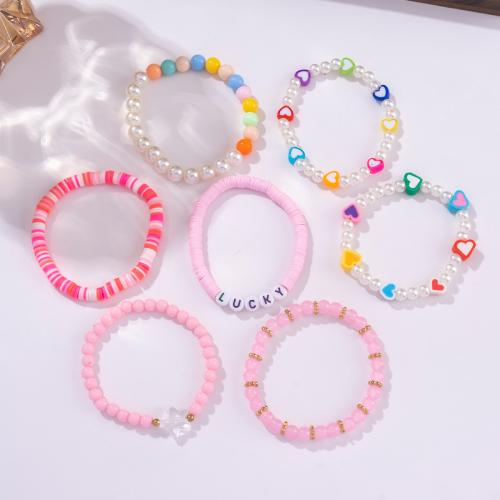 argile de polymère Set de bracelet, avec perle de plastique & Acrylique, bijoux de mode, plus de couleurs à choisir, 7PC/sac, Vendu par sac