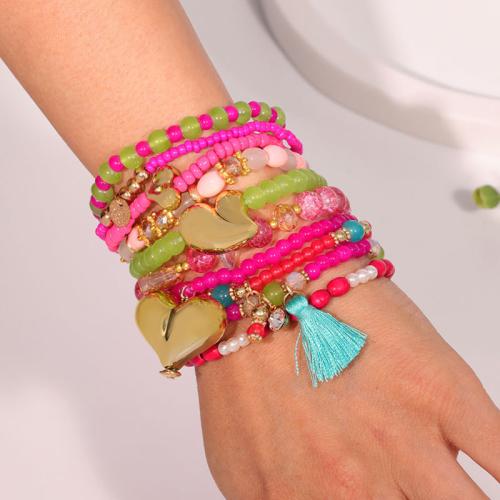 Fashion Bracelet & Bangle Jewelry Copper Coated Plastic with Glass & Zinc Alloy fashion jewelry Sold By Set