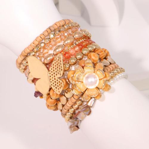 Fashion Bracelet & Bangle Jewelry Wood with Natural Stone & Glass & Copper Coated Plastic & Plastic Pearl & Zinc Alloy fashion jewelry Sold By Set