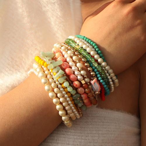 Fashion Bracelet & Bangle Jewelry Plastic Pearl with Natural Stone & Crystal & Resin & Copper Coated Plastic fashion jewelry Sold By Set