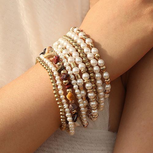 Fashion Bracelet & Bangle Jewelry Plastic Pearl with Natural Stone & Copper Coated Plastic fashion jewelry Sold By Set