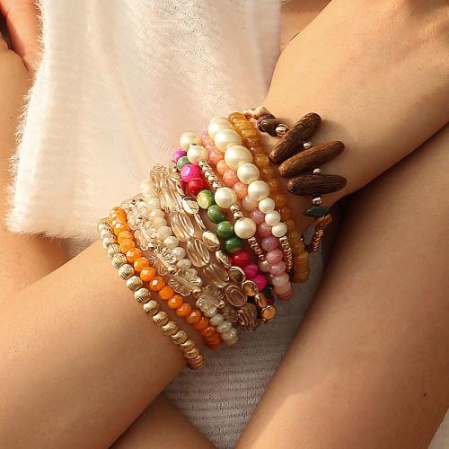 Plastic Bracelet Plastic Pearl with Natural Stone & Wood & Resin fashion jewelry Sold By Set
