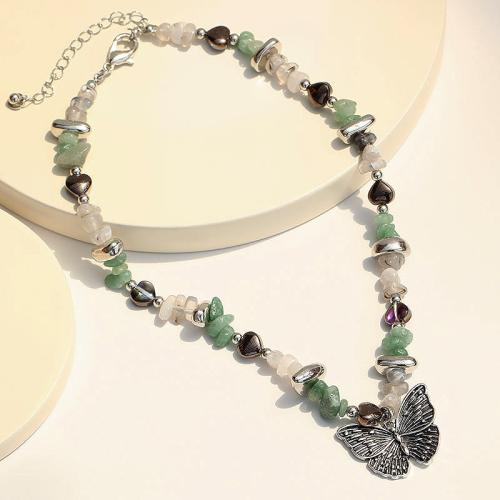 Natural Gemstone Necklace Mixed Material with Natural Stone & Copper Coated Plastic & Zinc Alloy fashion jewelry Sold By PC