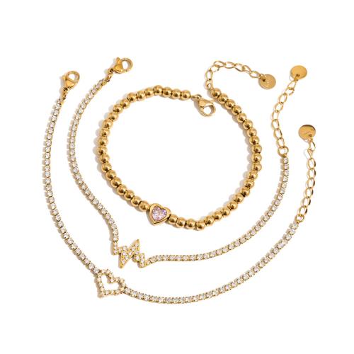 Stainless Steel Jewelry Bracelet 304 Stainless Steel with Cubic Zirconia plated fashion jewelry & for woman golden Sold By PC