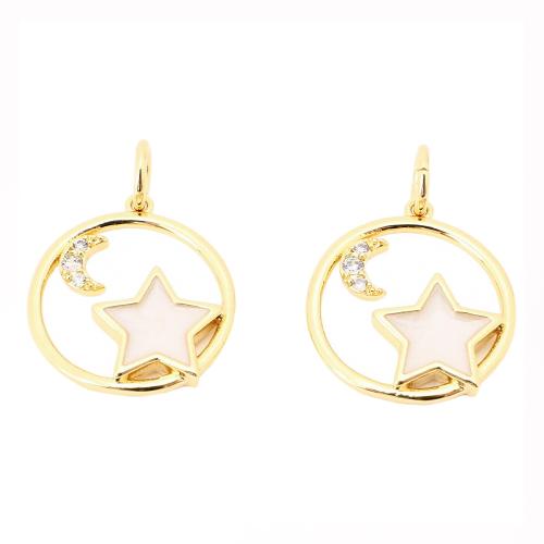 Cubic Zirconia Micro Pave Brass Pendant with Acrylic Round DIY & micro pave cubic zirconia & hollow gold Sold By PC