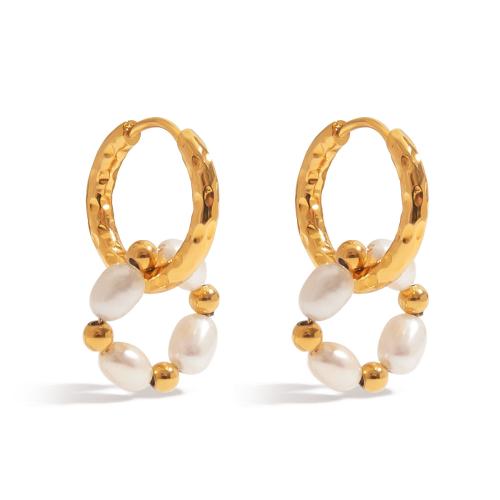 Stainless Steel Drop Earring 304 Stainless Steel with Plastic Pearl plated fashion jewelry & for woman golden Sold By Pair