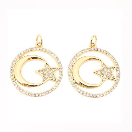 Cubic Zirconia Micro Pave Brass Pendant Round DIY & micro pave cubic zirconia & hollow golden Sold By PC