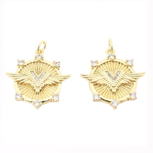Цирконий Micro Pave латунь подвеска, Латунь, DIY & инкрустированное микро кубического циркония, Золотой, 22x21.50x3mm, продается PC