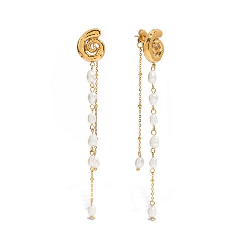 Stainless Steel Drop Earring 304 Stainless Steel with Plastic Pearl plated fashion jewelry & for woman golden Sold By Pair