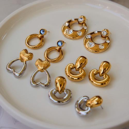 Stainless Steel Drop Earring 304 Stainless Steel with Cubic Zirconia plated & for woman & hollow golden Sold By Pair