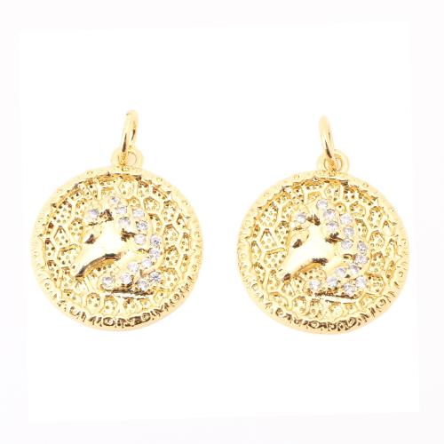 Cubic Zirconia Micro Pave Brass Pendant Round DIY & micro pave cubic zirconia golden Sold By PC