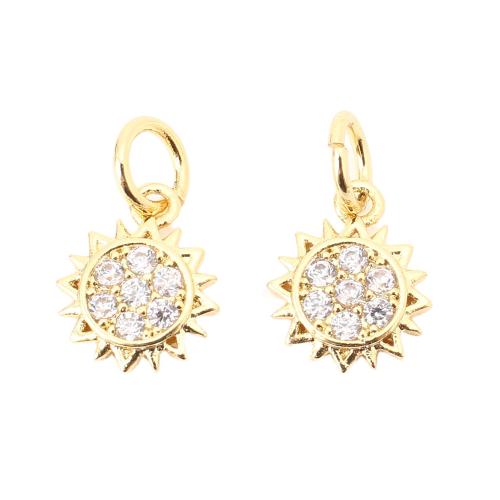 Cubique Pendentif en laiton zircon pavent, soleil, DIY & pavé de micro zircon, doré, 9.50x8x1mm, Vendu par PC