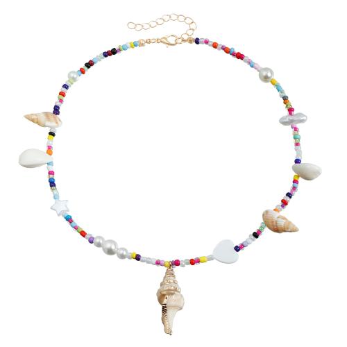 Colliers coquillage, Seedbead, avec coquille & perle de plastique, Placage, bijoux de mode & pour femme, multicolore, Vendu par PC