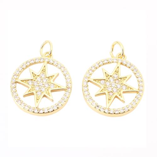 Cubique Pendentif en laiton zircon pavent, avec coquille, Rond, DIY & pavé de micro zircon, doré, 12.50x11x3mm, Vendu par PC