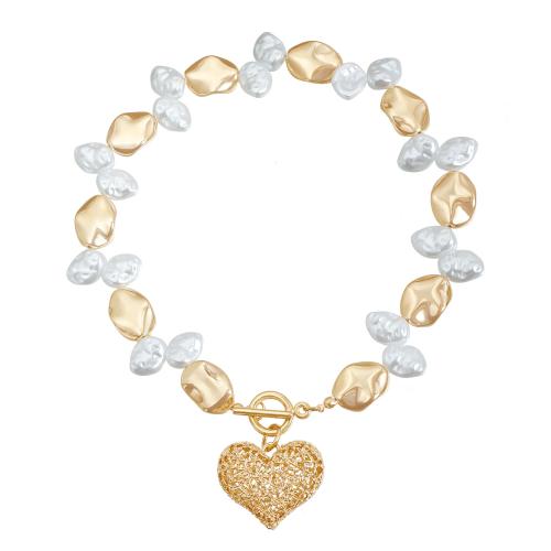 Zinc Alloy Jewelry Necklace with Plastic Pearl plated fashion jewelry & for woman golden Sold By PC