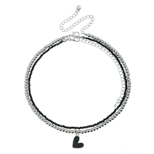 Colar de Multi camada da forma, liga de zinco, with vidro, banhado, 2 peças & joias de moda & para mulher, cor original, vendido por PC