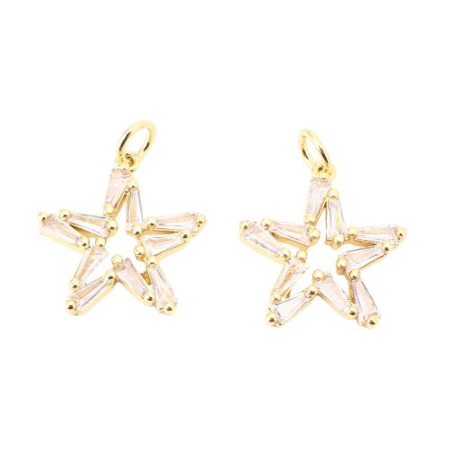 Kubik Zirkonium mikro bana Mässing hängande, Star, DIY & micro bana cubic zirconia & ihålig, gyllene, 16.50x16x3mm, Säljs av PC