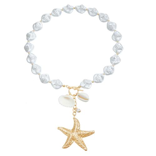 Collier de bijoux en alliage de zinc, avec coquille & perle de plastique, Placage, bijoux de mode & pour femme, doré, Vendu par PC