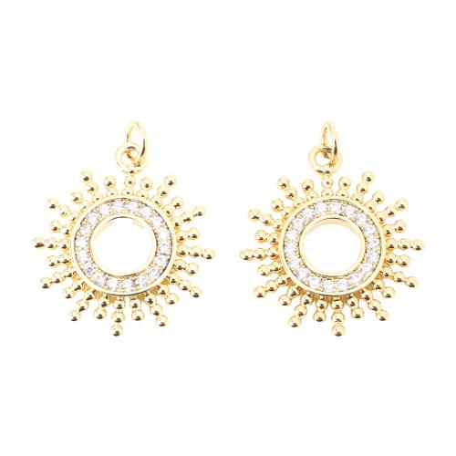 Cubique Pendentif en laiton zircon pavent, soleil, DIY & pavé de micro zircon & creux, doré, 22.50x20x2mm, Vendu par PC