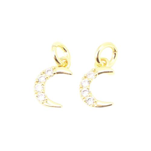 Cubique Pendentif en laiton zircon pavent, lune, DIY & pavé de micro zircon, doré, 8x5x1.50mm, Vendu par PC