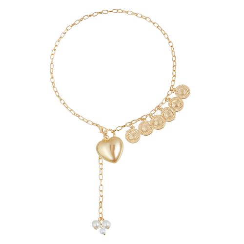 Zinc Alloy smykker halskæde, med Plastic Pearl, forgyldt, mode smykker & for kvinde, gylden, Solgt af PC