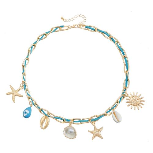 Collier de bijoux en alliage de zinc, avec Velveteen & coquille & perle de plastique, Placage, bijoux de mode & pour femme, doré, Vendu par PC