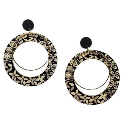 Boucles d'oreille en bois, fer, avec bois, vernis au four, bijoux de mode & pour femme & creux, noire, Vendu par paire