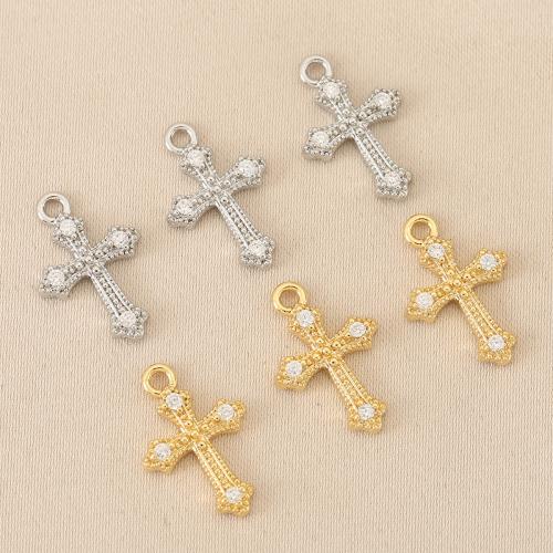 Cubic Zirconia Micro Pave Brass Pendant Cross plated DIY & micro pave cubic zirconia nickel lead & cadmium free Sold By Bag