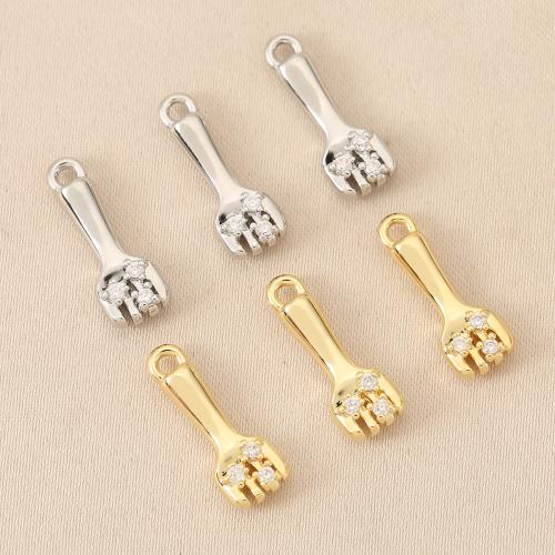 Cubic Zirconia Micro Pave Brass Pendant Fork plated DIY & micro pave cubic zirconia nickel lead & cadmium free Sold By Bag