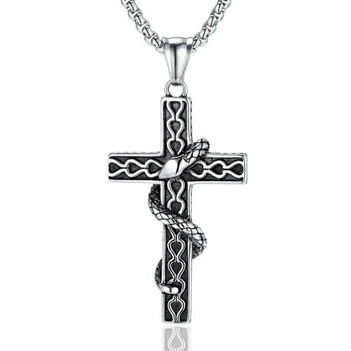 Titanium riipukset, Titanium Steel, Kääritty Cross, kiiltävä, Vintage & tee-se-itse, alkuperäinen väri, 30x52mm, Myymät PC