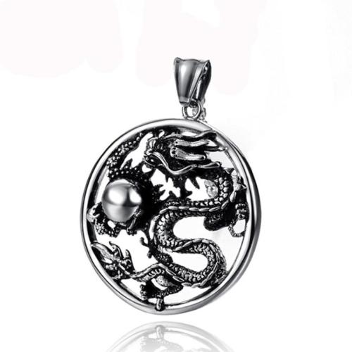 Stainless Steel Pendants 304 Stainless Steel Dragon vintage & DIY & hollow & blacken original color Sold By PC
